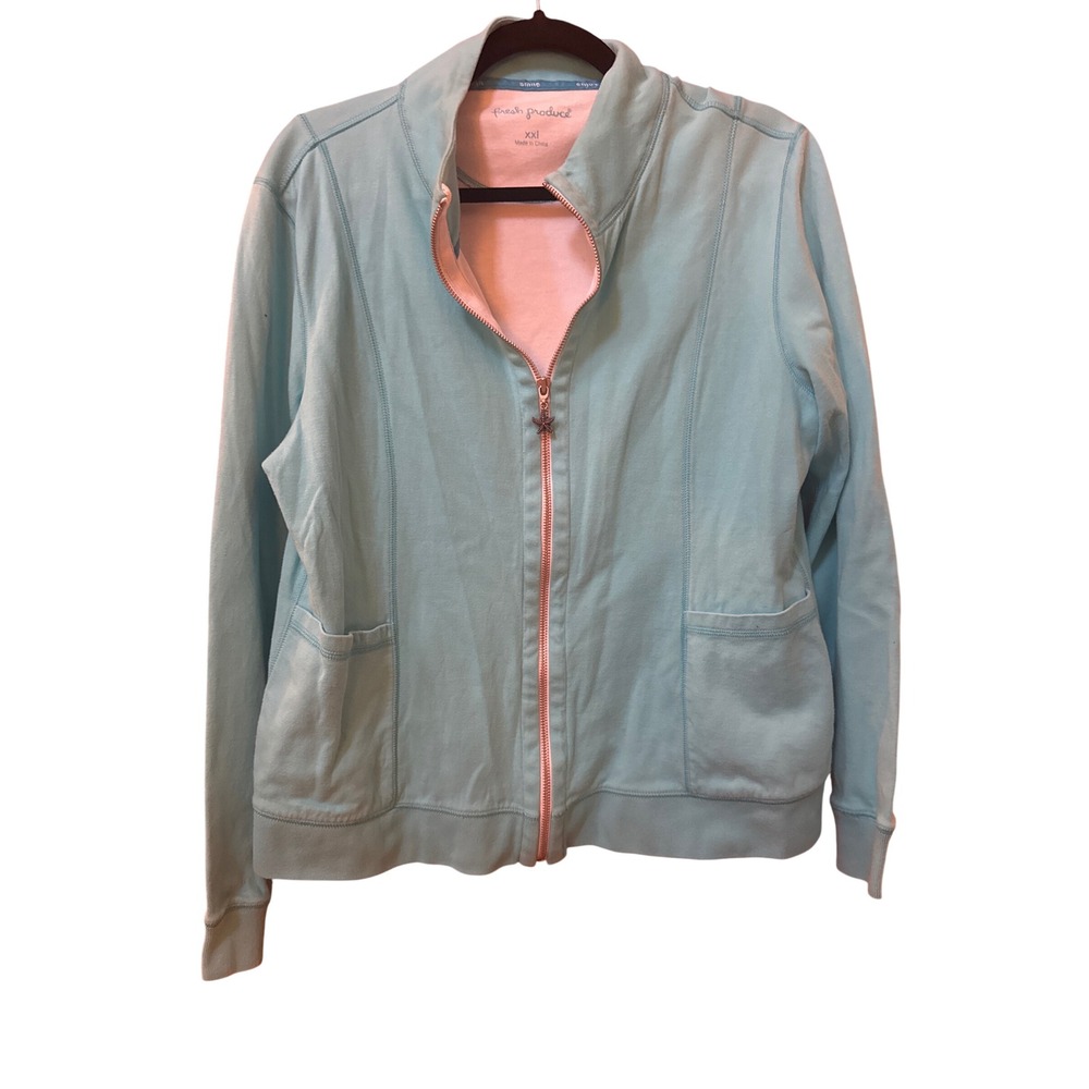 Fresh Produce Womens XXL Aqua Blue Full Zip Starfish Sweatshirt AJKSPRT